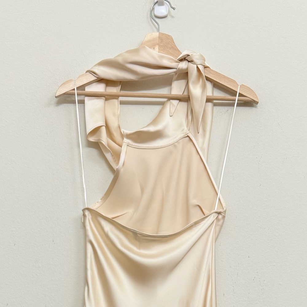 NWT Zara Satin Effect Scarf Halter-neck Long Dress in Cream Ivory Size S - Picture 9 of 14